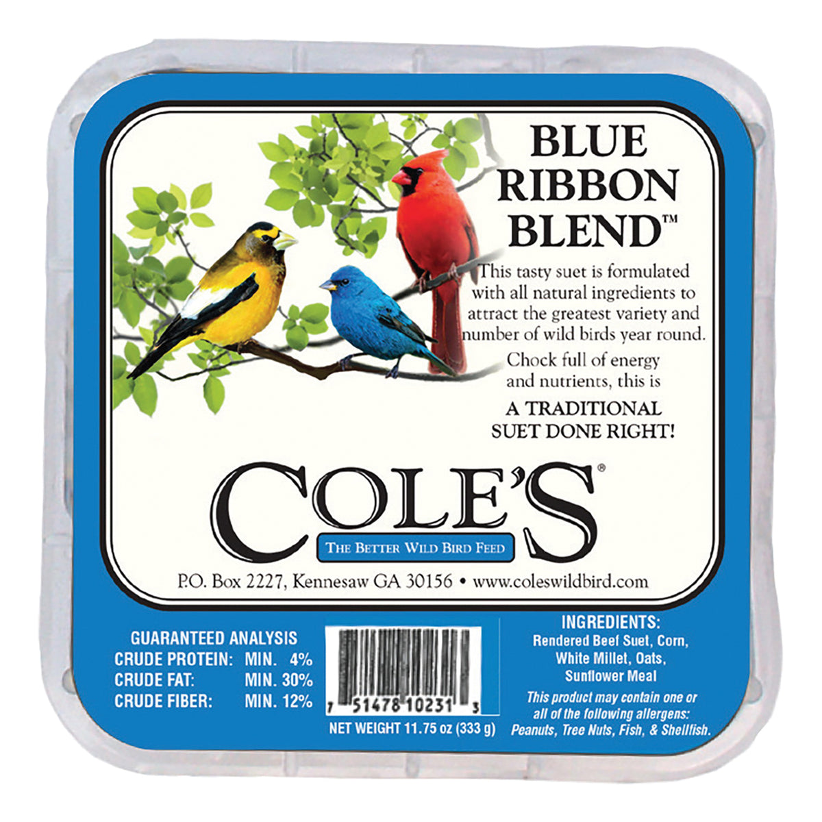 Cole&#39;s Blue Ribbon Blend BRSU Suet Cake, 11.75 oz