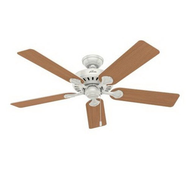 Hunter 53251/28722 Ceiling Fan, 5-Blade, Beech/White Blade, 52 in Sweep, 3-Speed, With Lights: Yes