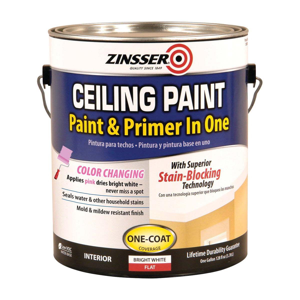 ZINSSER 260967 Ceiling Paint, Flat, Bright White, 1 gal, Can, Resists: Mildew, Mold, Water Base