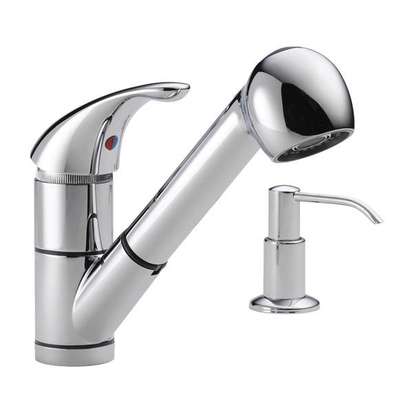 Peerless P18550LF-SD Kitchen Faucet, 1.8 gpm, 1-Faucet Handle, Chrome Plated, Deck Mounting, Lever Handle, Swivel Spout