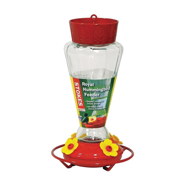 Stokes Select Royal 38135 Bird Feeder, 28 oz, 4-Port/Perch, Glass/Plastic, Red, 10-3/4 in H