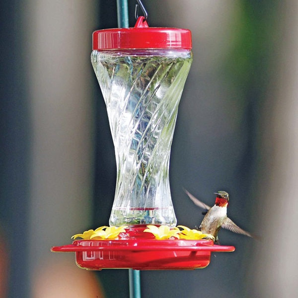 Stokes Select Paradise 38231 Bird Feeder, 14 oz, 6-Port/Perch, Glass/Plastic, Red, 9.62 in H