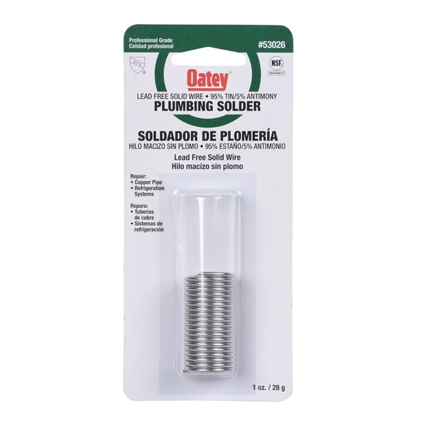 Oatey 53026 Plumbing Wire Solder, 1 oz Carded, Solid, Silver, 450 to 464 deg F Melting Point