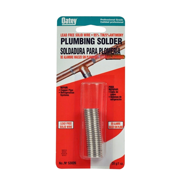 Oatey 53026 Plumbing Wire Solder, 1 oz Carded, Solid, Silver, 450 to 464 deg F Melting Point