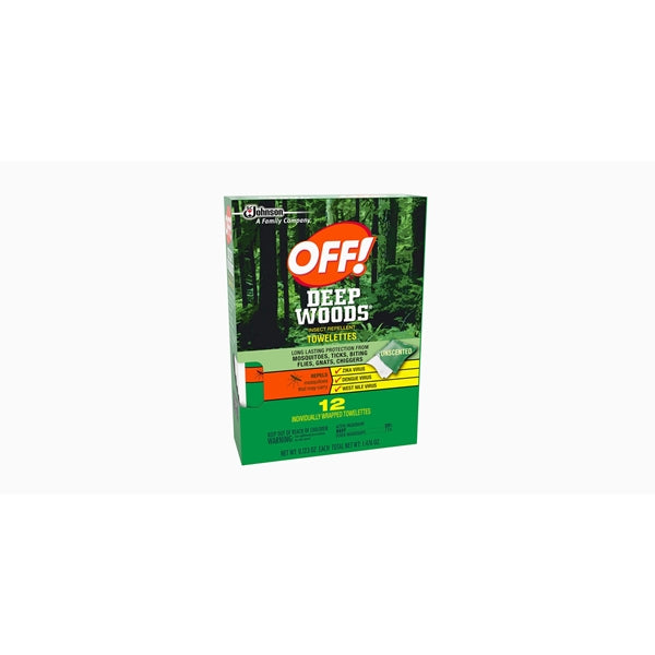 OFF! Deep Woods 54996 Insect Repellent Towelette, 12 CT Pack, Liquid, Clear/White, Alcohol