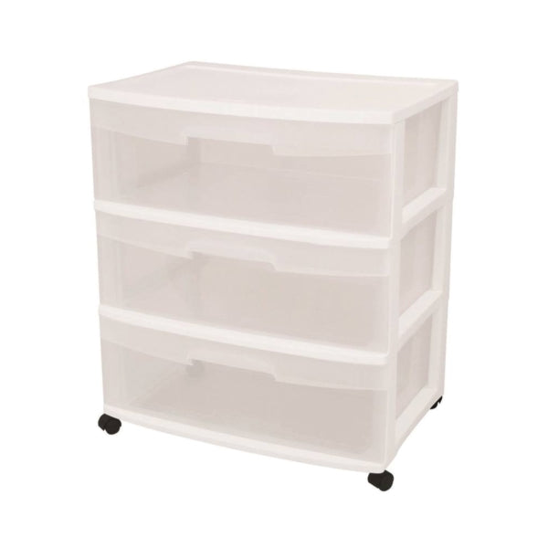 Sterilite 29308001 Drawer Cart, 3-Drawer, Plastic, 21-7/8 in OAW, 15-1/4 in OAH, 24 in OAD