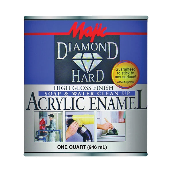 Majic Paints Diamondhard 8-1500 Series 8-1500-2 Enamel Paint, Gloss, White, 1 qt, Can, Water Base