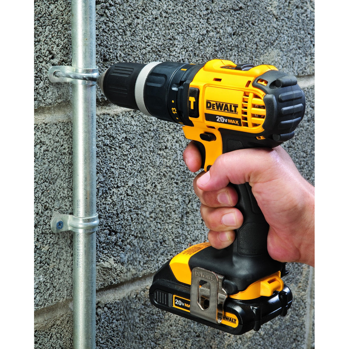 DeWALT DCD785C2 20V Max Compact Hammerdrill Kit (Includes (2) 20V Max 1.5ah Batteries, Charger, Belt Hook, and Contractor Bag)