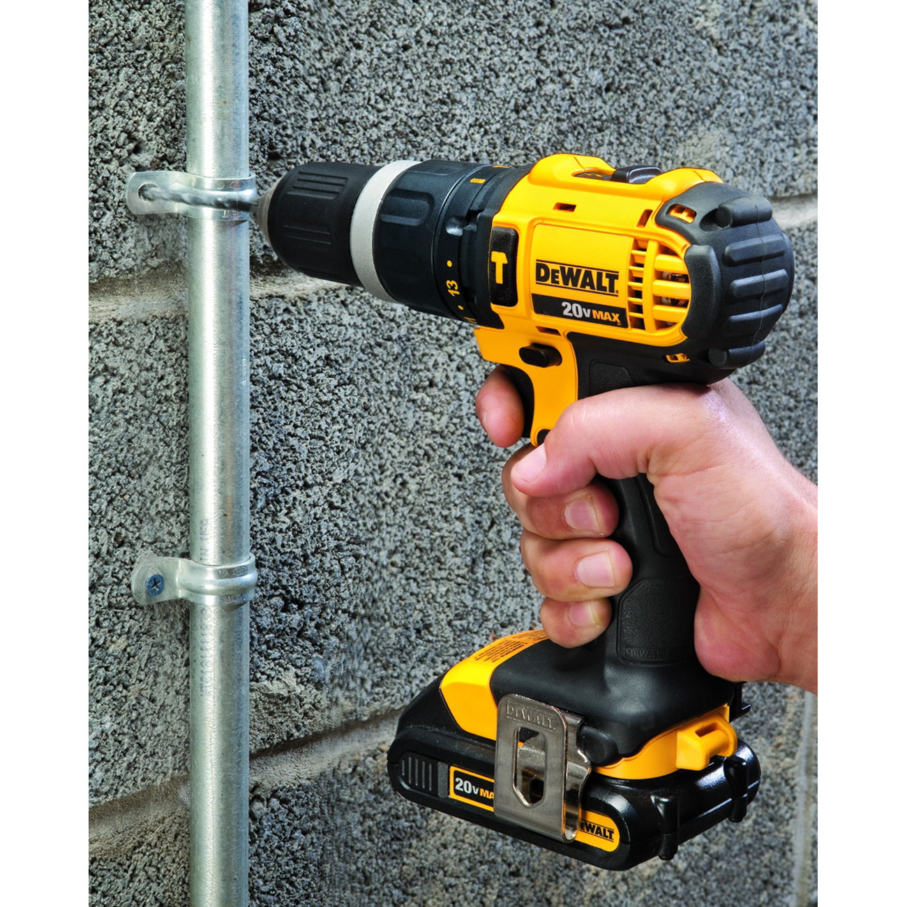 DeWALT DCD785C2 20V Max Compact Hammerdrill Kit (Includes (2) 20V Max 1.5ah Batteries, Charger, Belt Hook, and Contractor Bag)