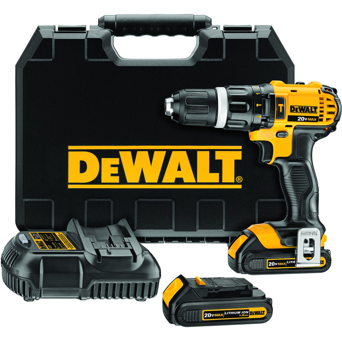 DeWALT DCD785C2 20V Max Compact Hammerdrill Kit (Includes (2) 20V Max 1.5ah Batteries, Charger, Belt Hook, and Contractor Bag)