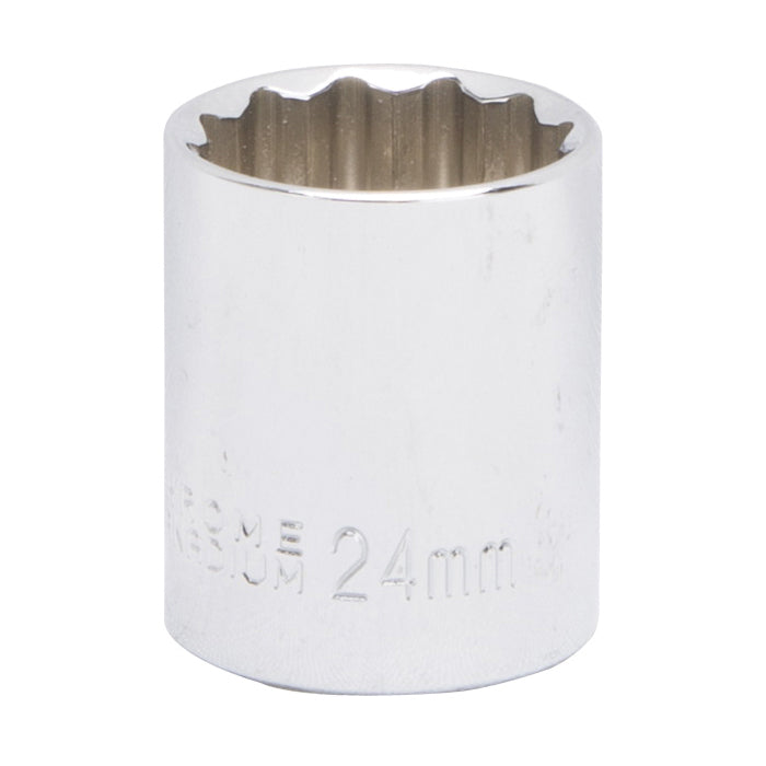 Vulcan MT6534101 Drive Socket, 24 mm Socket, 1/2 in Drive, 12-Point, Chrome Vanadium Steel, Chrome