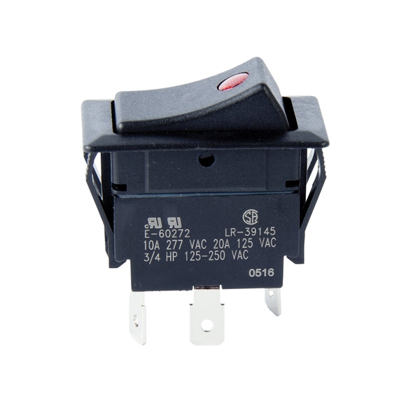 GB GSW GSW-49 Rocker Switch, 10/20 A, 125/250 V, SPST, 0.83 x 1.45 in Panel Cutout, Nylon Housing Material, Black