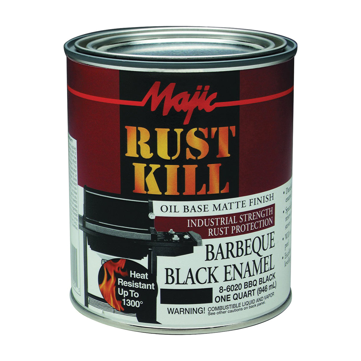 Majic Paints Rustkill Series 8-6020-2 Enamel Paint, Matte, Black, 1 qt, Can, Oil Base