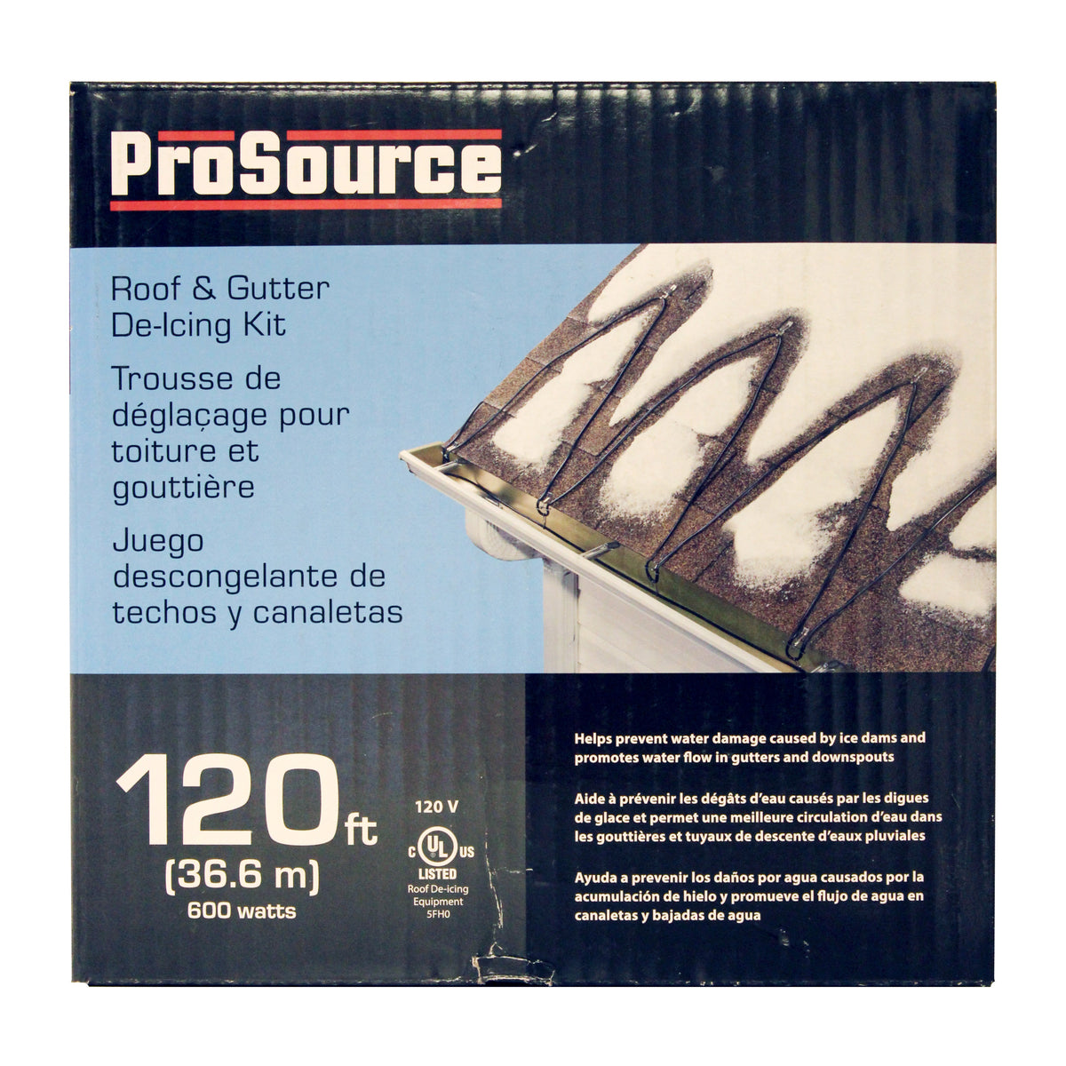 ProSource ORRHC120 Roof and Gutter De-Icing Cable Kit, 600 W, Black