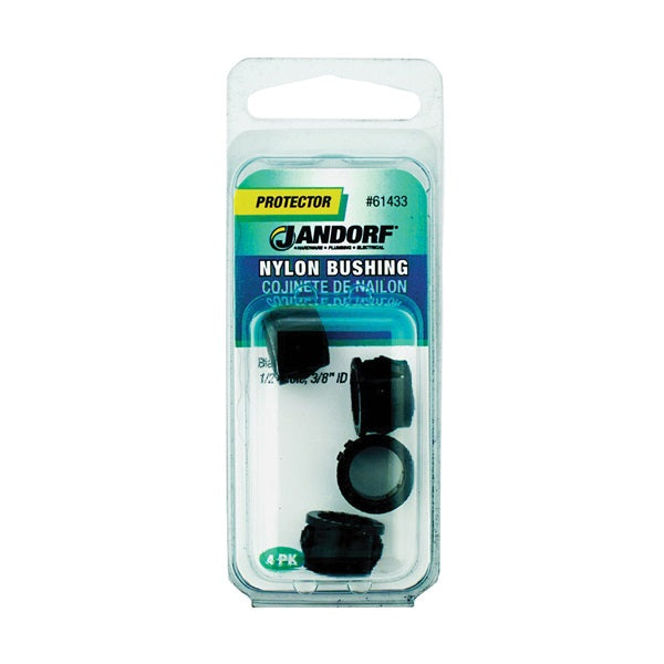 Jandorf 61433 Conduit Bushing, Nylon, Black, 3/8 in Dia Panel Hole, 0.45 in Thick Panel