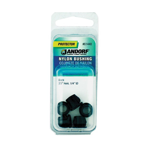 Jandorf 61440 Conduit Bushing, Nylon, Black, 1/4 in Dia Panel Hole, 0.406 in Thick Panel
