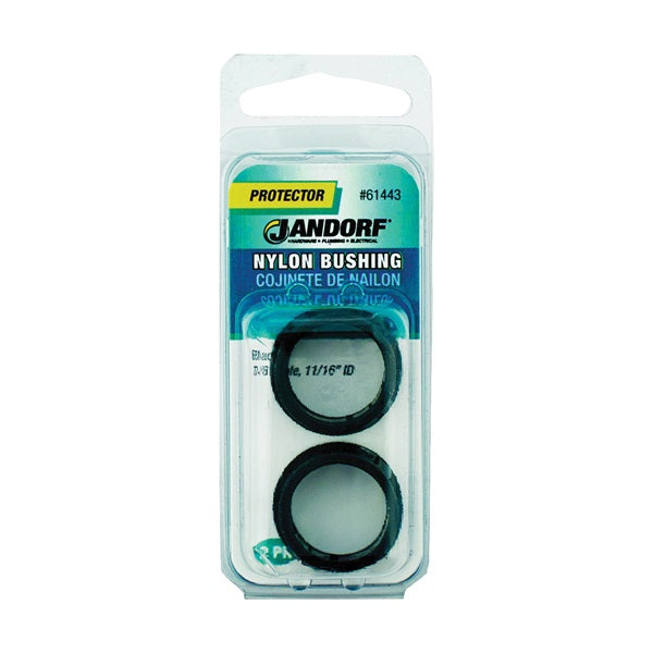 Jandorf 61443 Conduit Bushing, Nylon, Black, 11/16 in Dia Panel Hole, 0.453 in Thick Panel