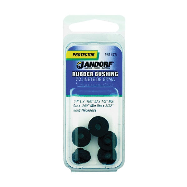 Jandorf 61475 Conduit Bushing, 0.166 in Dia Cable, Rubber, Black, 3/32 in Thick Panel