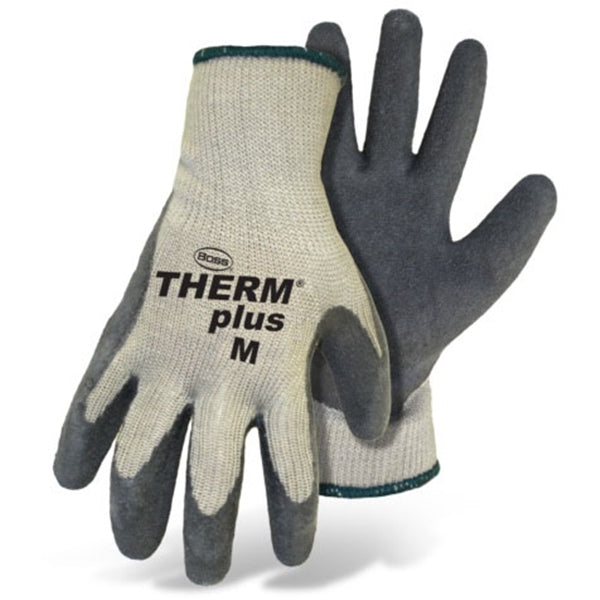 BOSS THERM plus 8435M Protective Gloves, Unisex, M, Knit Wrist Cuff, Acrylic Glove, Gray/White
