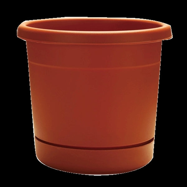 Southern Patio RN0812TC Riverland Planter with Saucer, 8 in Dia, Round, Poly Resin, Terra Cotta, Matte