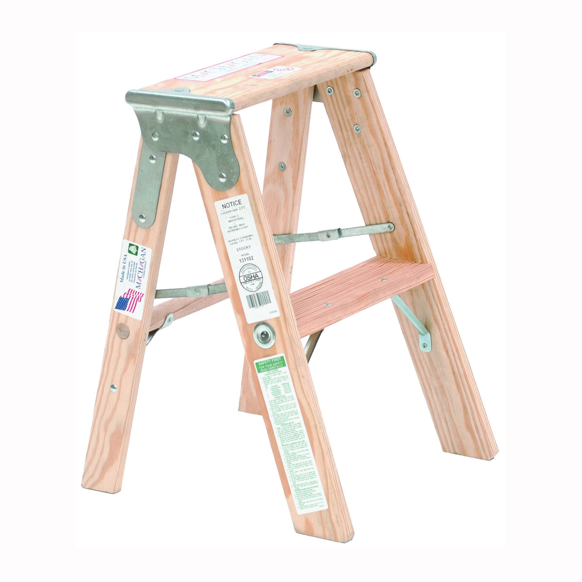 MICHIGAN LADDER 131102 Step Ladder, 2 ft H, Type I Duty Rating, Pine