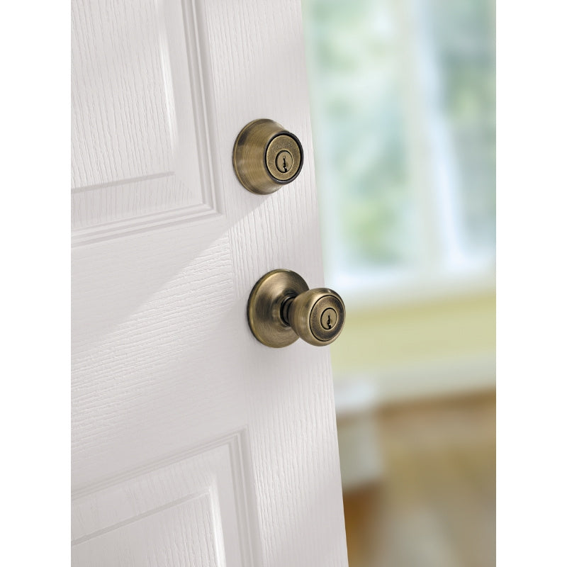 Kwikset 690T5CP6ALRCSK6 Knob Lockset, 3 Grade, Keyed Key, Antique Brass, 2-3/8 x 2-3/4 in Backset, K6 Keyway
