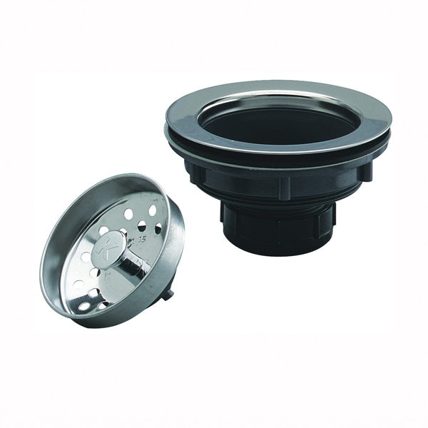 Keeney 250SS Basket Strainer with Fixed Post, 4-3/8 in Dia, Plastic, 3-1/8 in Dia Mesh, For: 3-1/2 in Dia Opening Sink