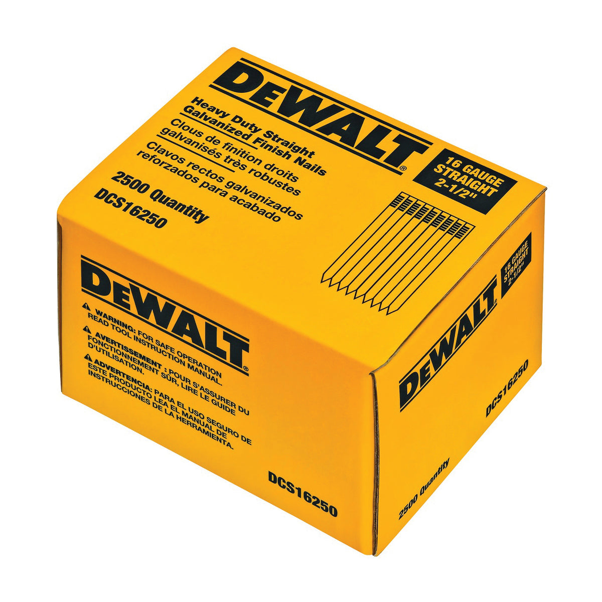 DeWALT DCS16200 Finish Nail, 2 in L, 16 Gauge, Steel, Galvanized, Brad Head, Smooth Shank