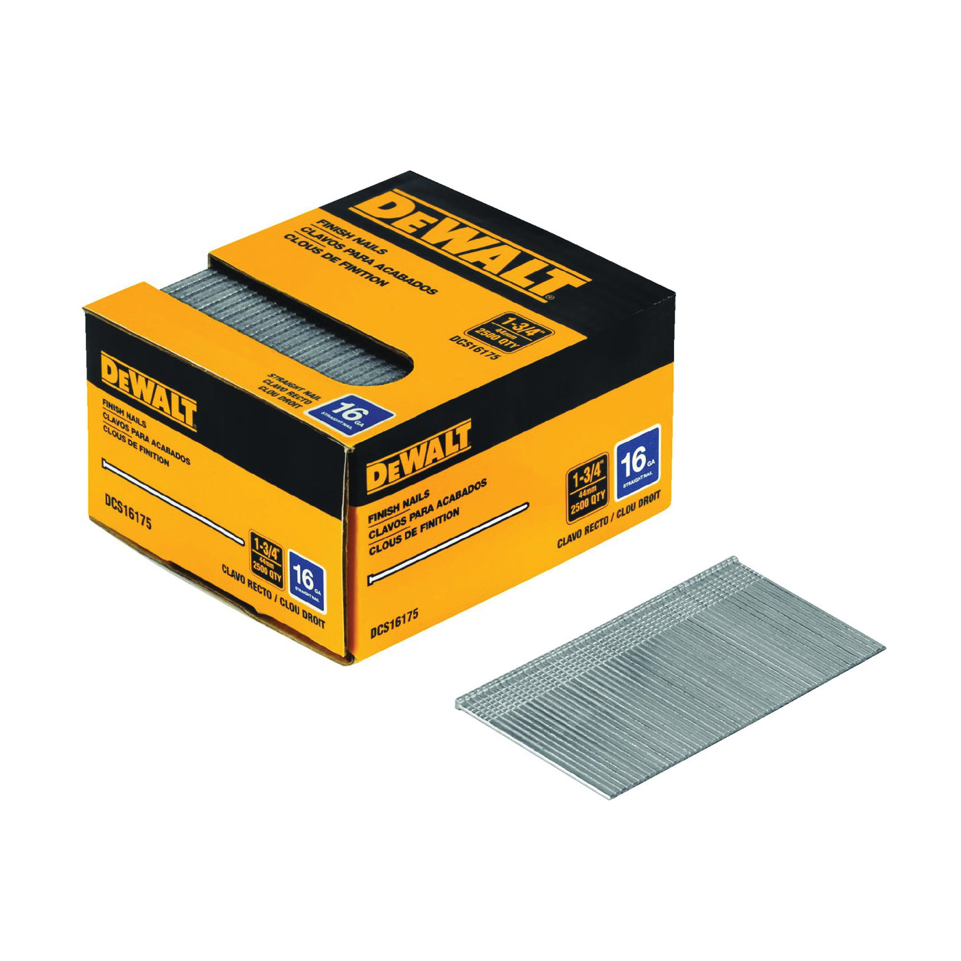 DeWALT DCS16175 Finish Nail, 1-3/4 in L, 16 Gauge, Steel, Galvanized, Brad Head, Smooth Shank