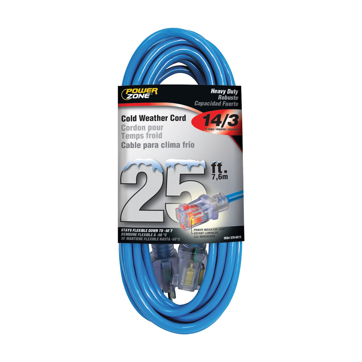 PowerZone ORCW511725 Extension Cord, 14 AWG Cable, Grounded Plug, Grounded Receptacle, 25 ft L, 15 A, 125 V, Blue