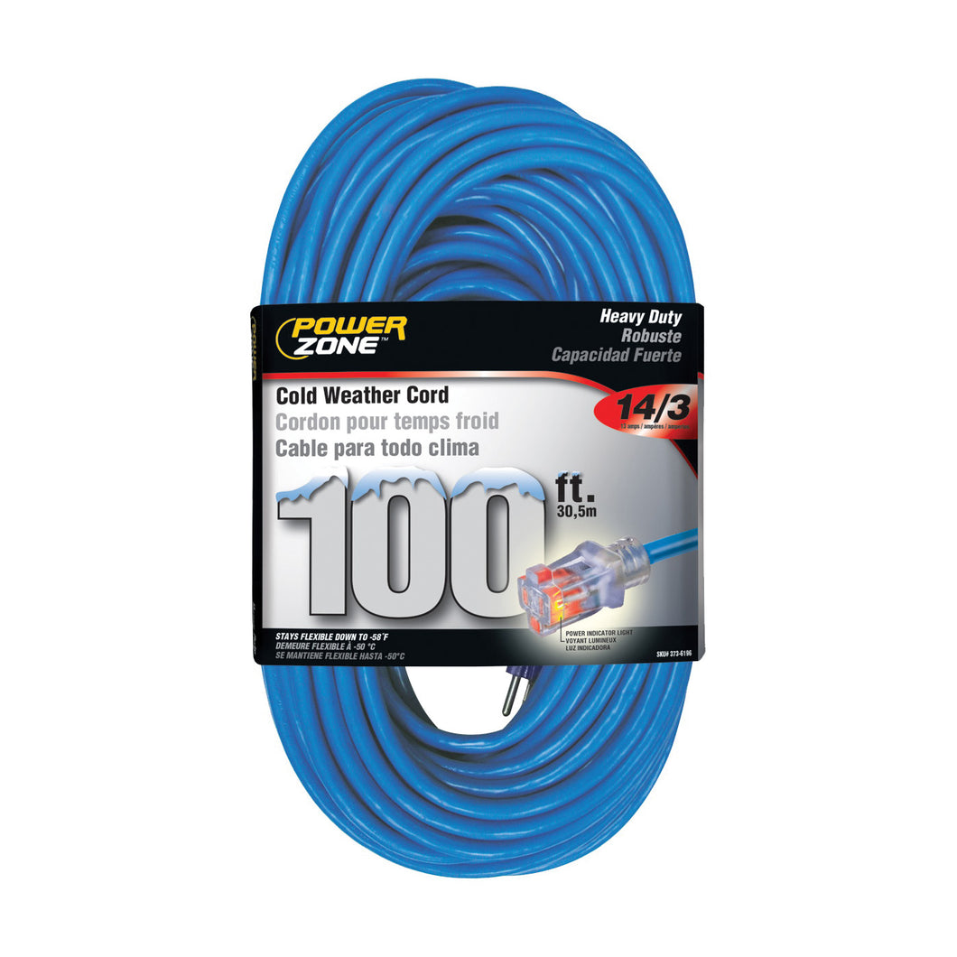 PowerZone ORCW511735 Extension Cord, 14 AWG Cable, Grounded Plug, Grounded Receptacle, 100 ft L, 13 A, 125 V