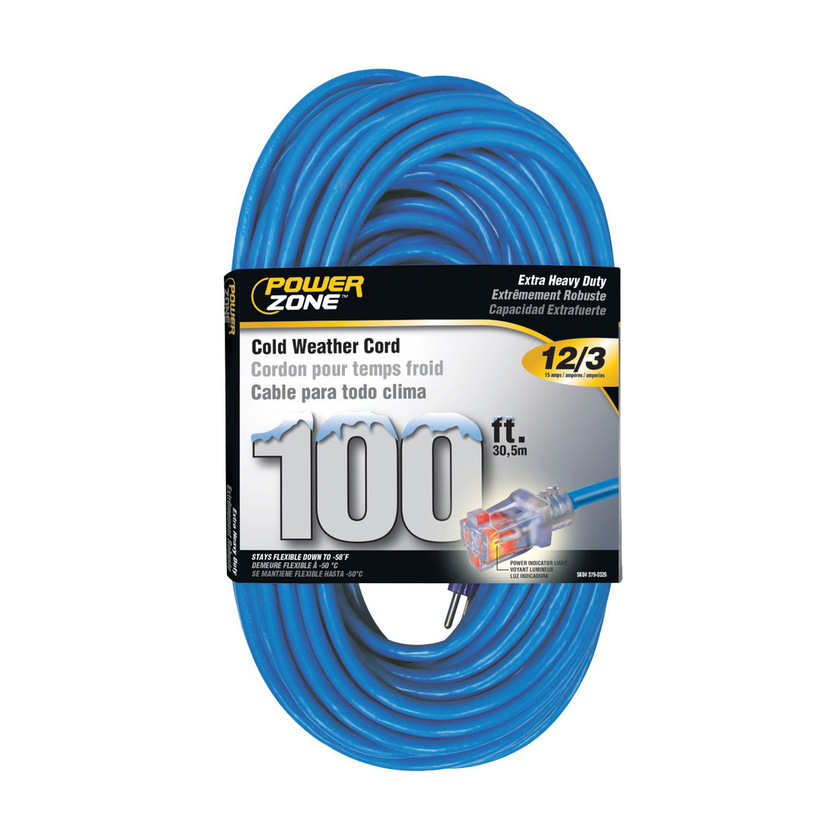 PowerZone ORCW511835 Extension Cord, 12 AWG Cable, Grounded Plug, Grounded Receptacle, 100 ft L, 15 A, 125 V