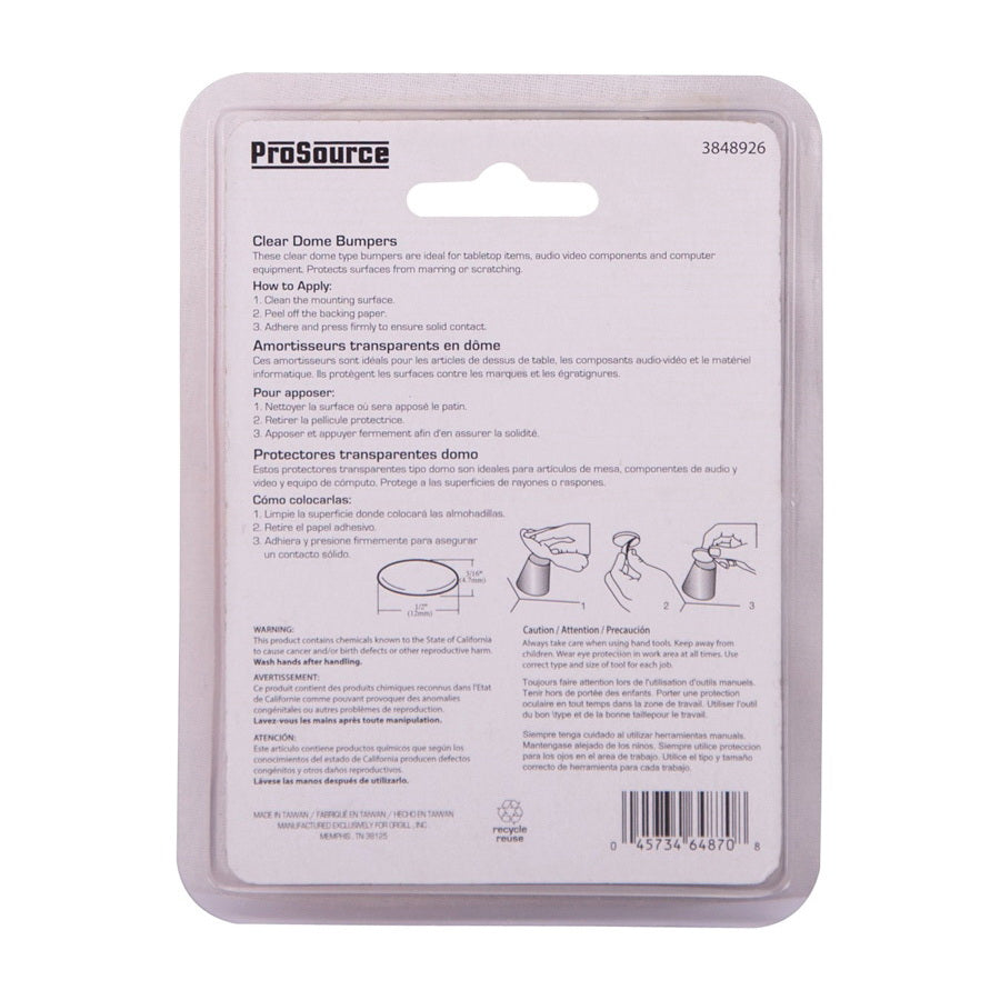 Prosource FE-50762A-PS Furniture Bumper Pad, 1/2 in, Dome, PU