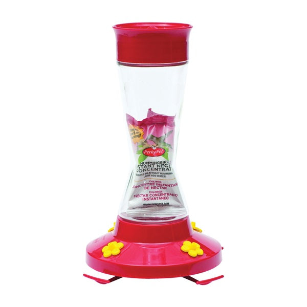 Perky-Pet 210PB Bird Feeder, Pinch Waist, 16 oz, 4-Port/Perch, Hardened Glass/Plastic, Red, 7.1 in H