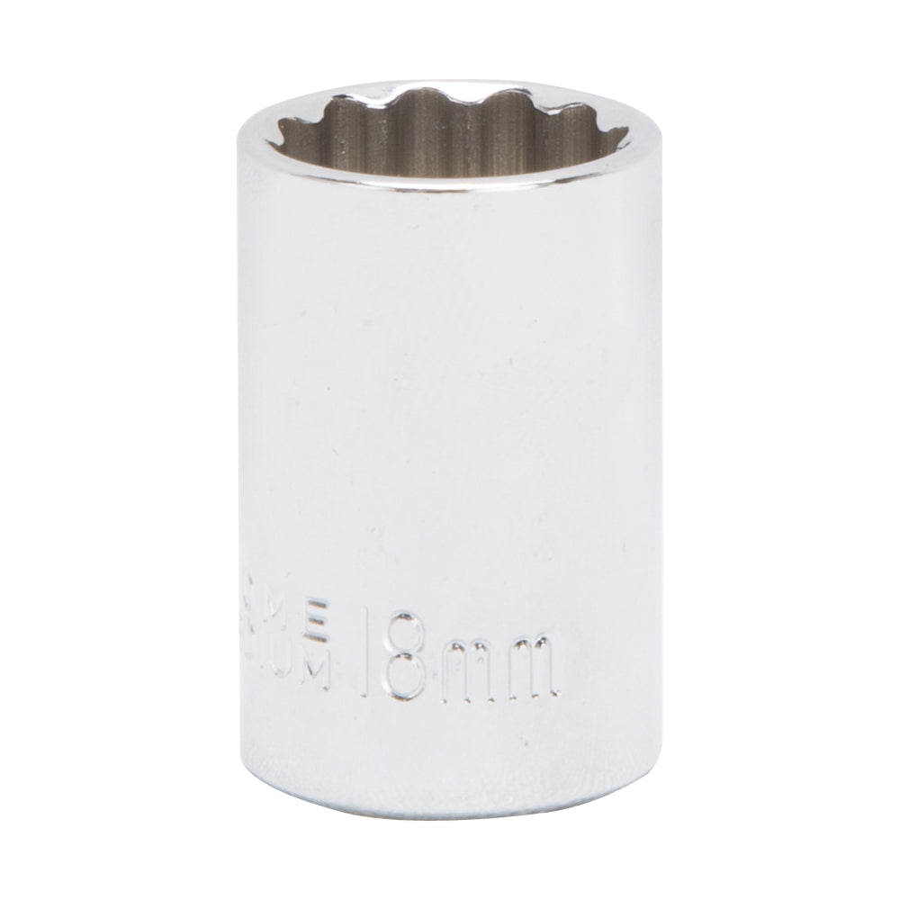 Vulcan MT6529952 Drive Socket, 18 mm Socket, 1/2 in Drive, 12-Point, Chrome Vanadium Steel, Chrome
