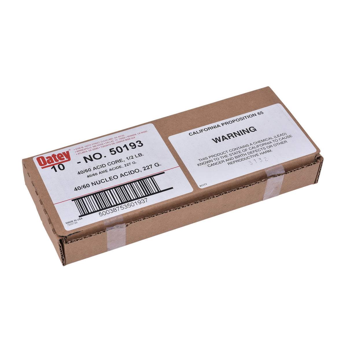 Oatey 50193 Acid Core Wire Solder, 1/2 lb, Solid, Silver, 360 to 460 deg F Melting Point