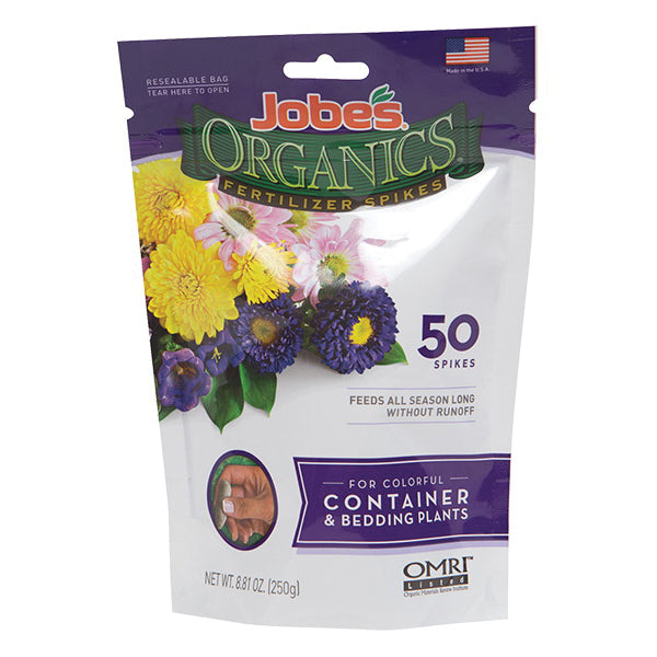 Jobes 6128 Container and Bedding Plant Organic Fertilizer Bag, Spike, 3-5-6 N-P-K Ratio