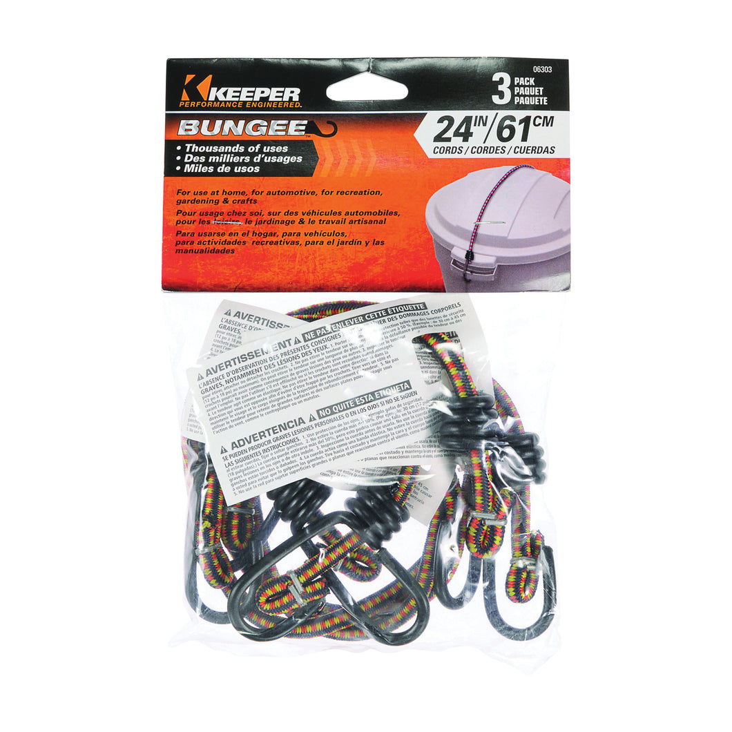 KEEPER 06303 Bungee Cord, 24 in L, Rubber, Hook End