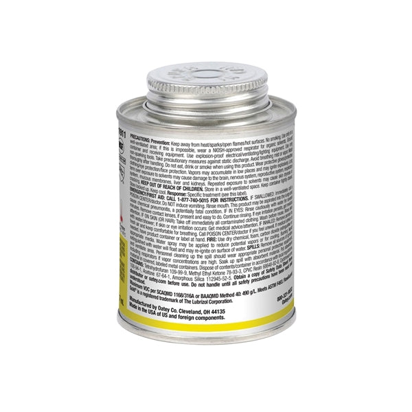 Oatey 31911 Solvent Cement, 8 oz Can, Liquid, Yellow