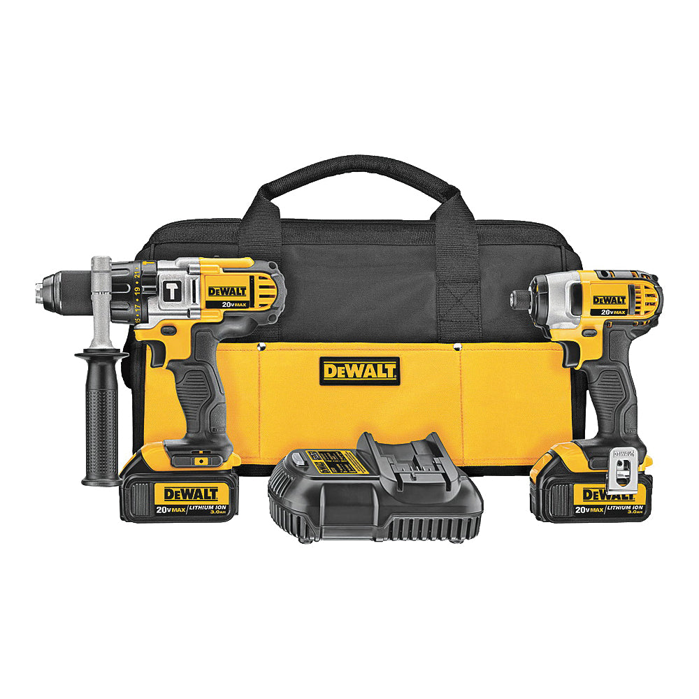DeWALT DCK290L2 20V Max Hammerdrill/Impact Driver Combo Kit (Includes (2) 20V Max 3.0ah Batteries, Fast Charger, Side Handle, Belt Hook, and Contractor Bag)