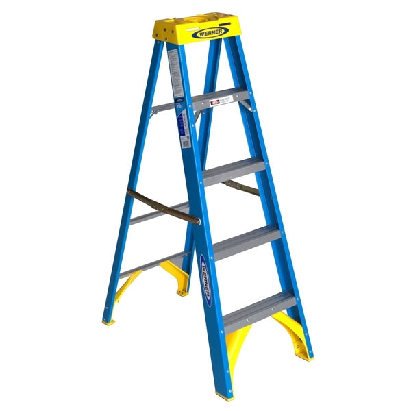 WERNER 6005 Step Ladder, 5 ft H, Type I Duty Rating, Fiberglass, 250 lb