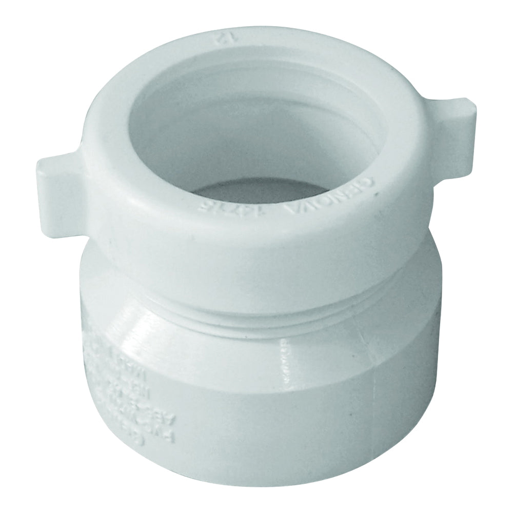 GENOVA 700 Series 72215 Trap Pipe Adapter, 1-1/2 in, Hub x Slip-Jamnut, PVC, White, SCH 40 Schedule
