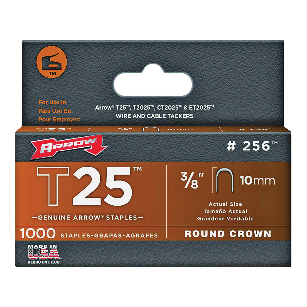 Arrow 256 Round Crown Staple, 5/16 in W Crown, 3/8 in L Leg, Steel, 1000, Pack