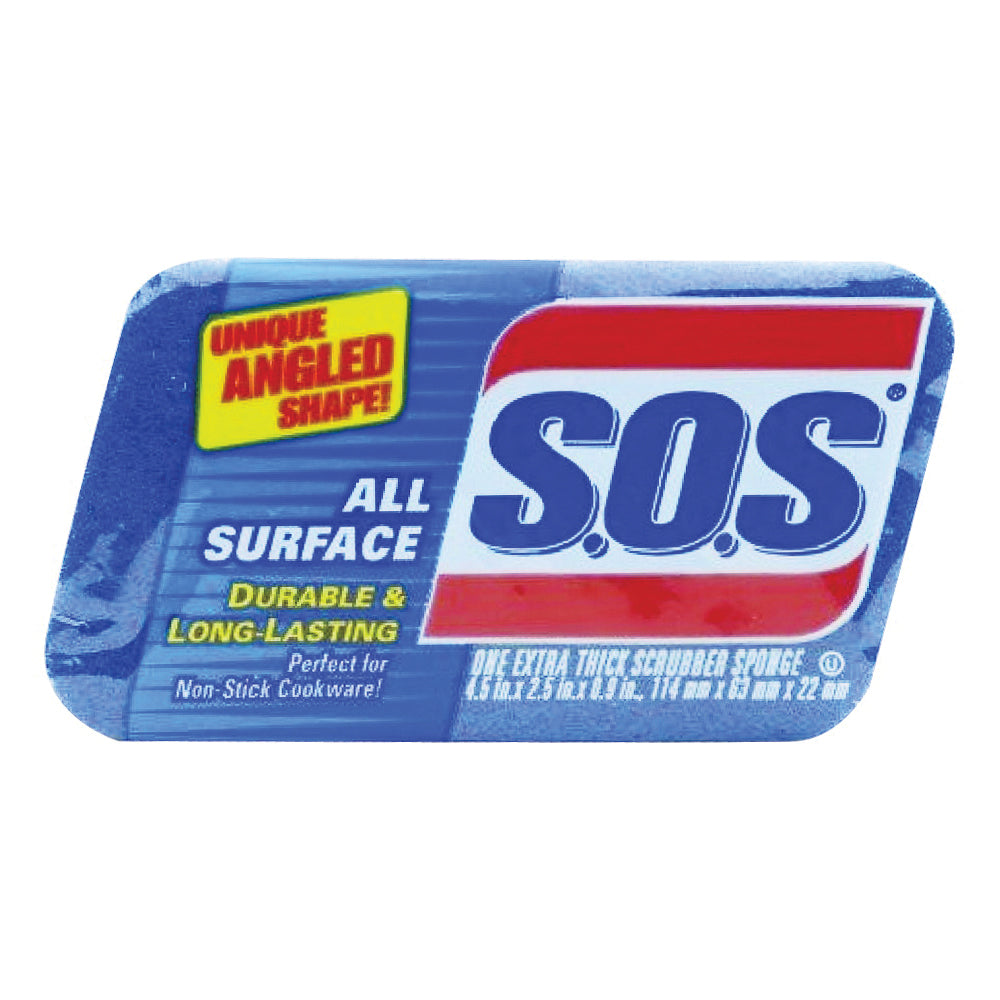 S.O.S 91017 Scrub Sponge, 4-1/2 in L, 2-1/2 in W, 1 in Thick, Scrim, Blue