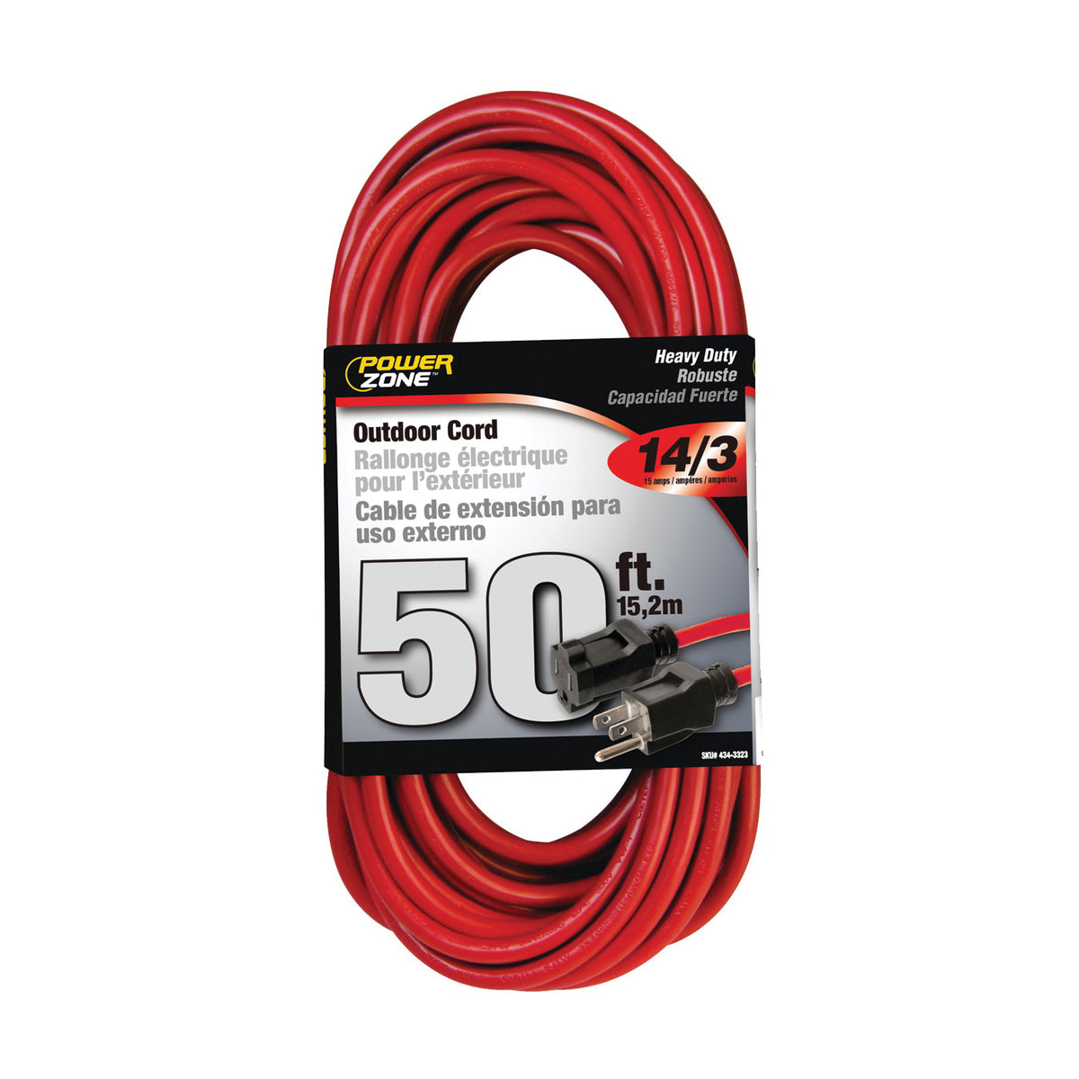 PowerZone OR514730/506730 Extension Cord, 14 AWG Cable, 50 ft L, 13 A, 125 V, Red