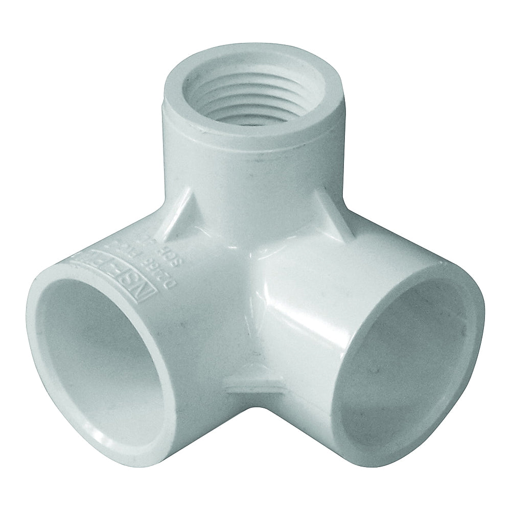 GENOVA 300 Series 33105 Pipe Elbow with Side Inlet, 1/2 in, Slip x FIP, 90 deg Angle, PVC, White, SCH 40 Schedule