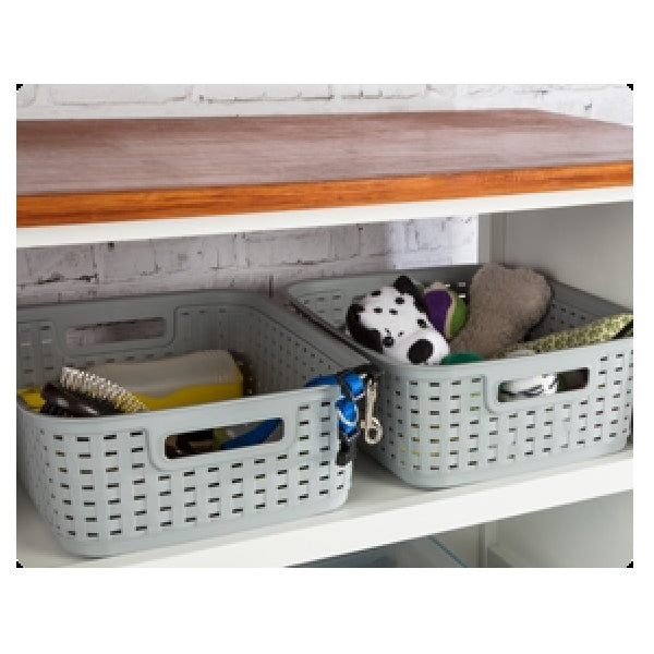 Sterilite 12726A06 Short Weave Basket, 1.3 cu-ft Capacity, Plastic, Cement, Rectangle