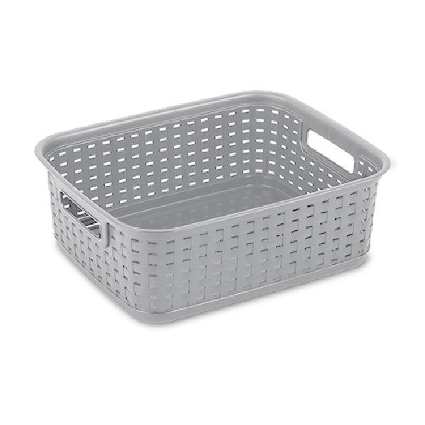 Sterilite 12726A06 Short Weave Basket, 1.3 cu-ft Capacity, Plastic, Cement, Rectangle