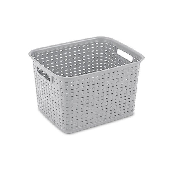 Sterilite 12736A06 Tall Weave Basket, 1.8 cu-ft Capacity, Plastic, Cement, Rectangle