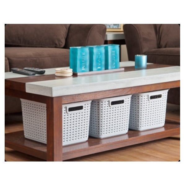 Sterilite 12736A06 Tall Weave Basket, 1.8 cu-ft Capacity, Plastic, Cement, Rectangle